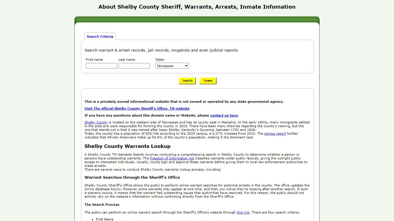 About Shelby County Sheriff, Warrants, Arrests, Inmate Infomation